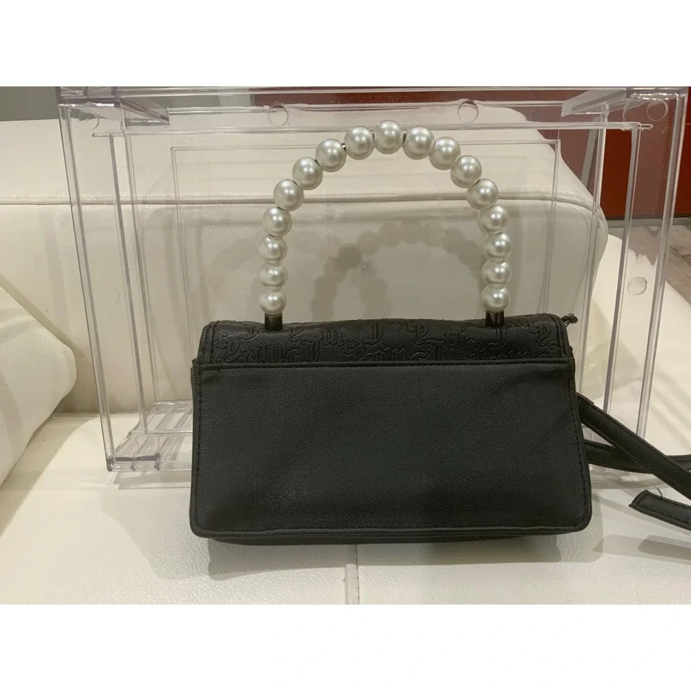 Juicy Couture Black Embossed Pearl Handle Rhinestone Logo Crossbody Bag Wallet